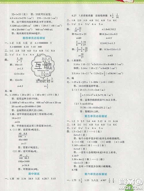 西安出版社2020新版黄冈随堂练六年级数学下册人教版答案