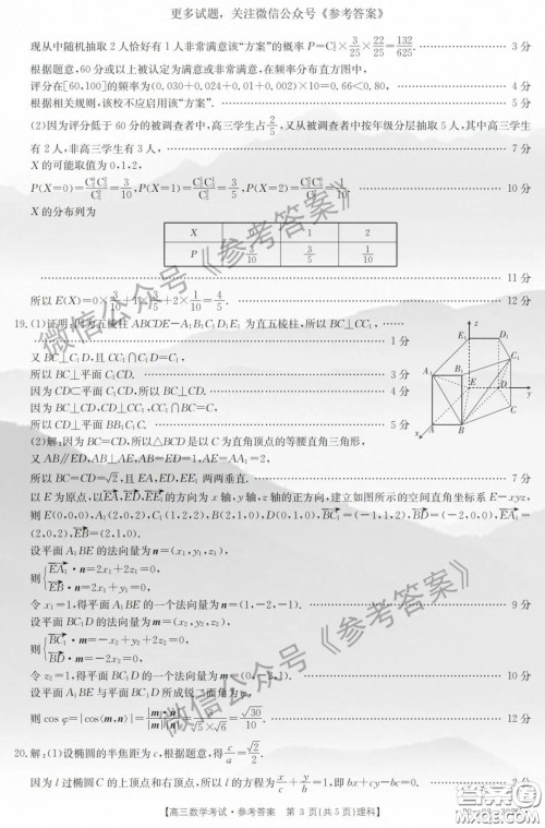 2020年吉林金太阳高三4月联考理科数学答案