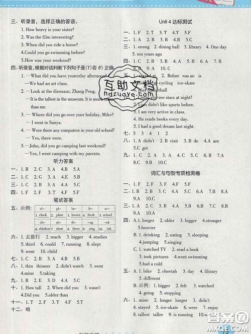 西安出版社2020新版黄冈随堂练六年级英语下册人教版答案