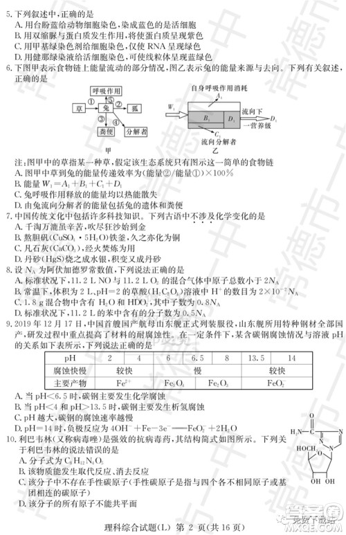 湖南省2020届高三六校联考试题理科综合试题及答案 湖南省2020届高三六校联考试题理科综合试题及答案