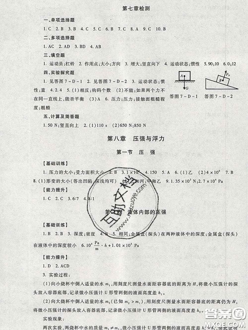 2020春海淀名师伴你学同步学练测八年级物理下册人教版答案