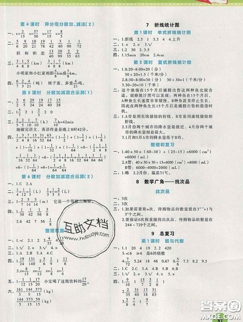 西安出版社2020新版黄冈随堂练五年级数学下册人教版答案