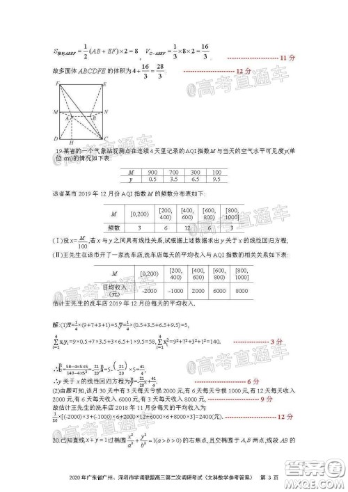 2020年广东省广州深圳市学调联盟高三第二次调研考试文数试题及答案