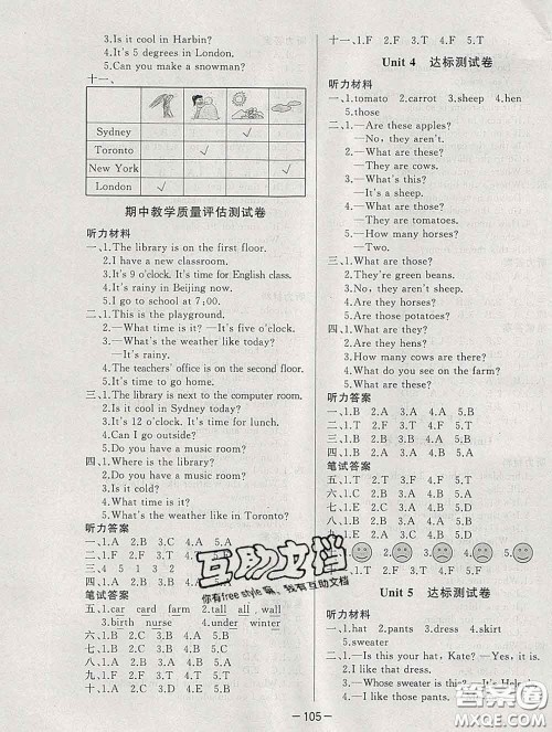 2020新版A+优化作业本四年级英语下册人教版参考答案 2020新版A+优化作业本四年级英语下册人教版参考答案