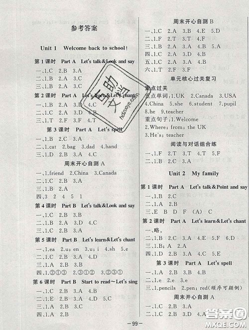 2020新版A+优化作业本三年级英语下册人教版参考答案 2020新版A+优化作业本三年级英语下册人教版参考答案