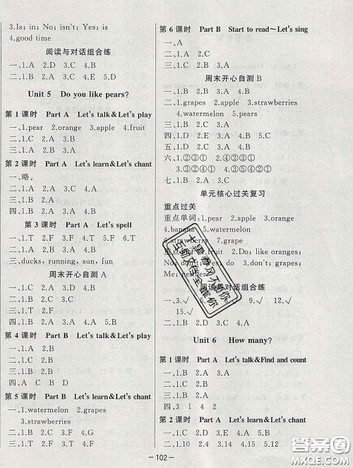 2020新版A+优化作业本三年级英语下册人教版参考答案 2020新版A+优化作业本三年级英语下册人教版参考答案