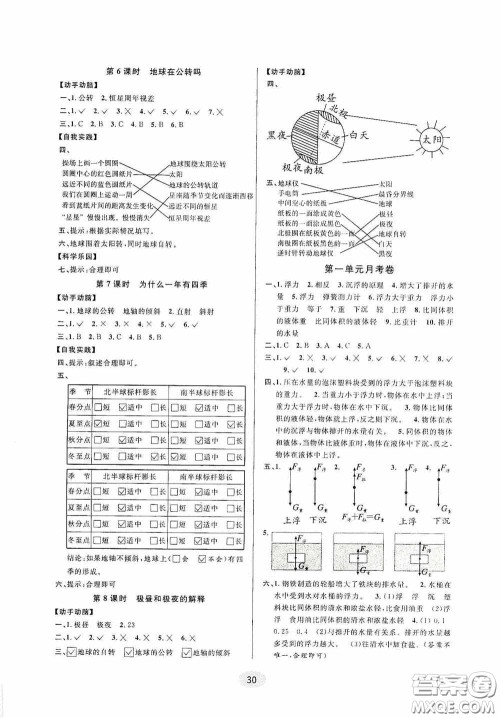 河海大学出版社2020同步特训小博士五年级科学人教版下册答案