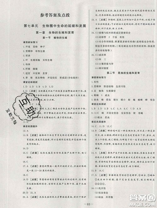 2020新版A+优化作业本八年级生物下册人教版参考答案