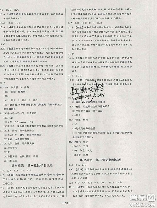 2020新版A+优化作业本八年级生物下册人教版参考答案 2020新版A+优化作业本八年级生物下册人教版参考答案