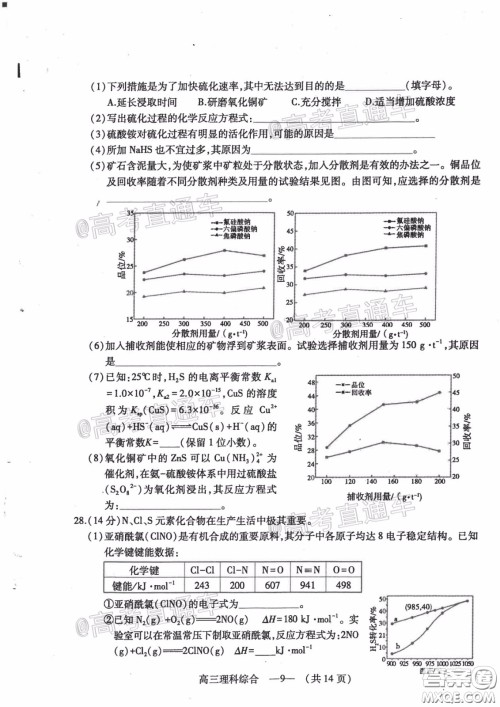 2020年4月福州市高中毕业班质量检测理科综合试题及答案 2020年4月福州市高中毕业班质量检测理科综合试题及答案