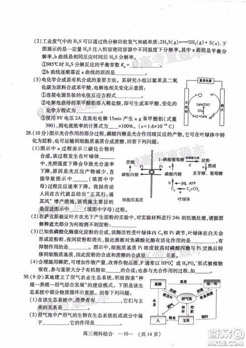 2020年4月福州市高中毕业班质量检测理科综合试题及答案 2020年4月福州市高中毕业班质量检测理科综合试题及答案