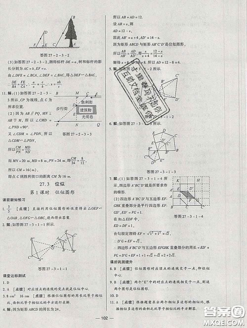 2020新版A+优化作业本九年级数学下册人教版参考答案