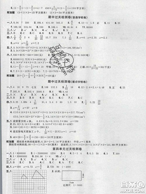 2020新版阳光同学一线名师全优好卷六年级数学下册青岛版答案 2020新版阳光同学一线名师全优好卷六年级数学下册青岛版答案