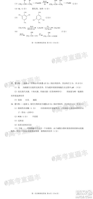 2020年甘肃省第一次高考诊断考试理科综合试题及答案 2020年甘肃省第一次高考诊断考试理科综合试题及答案
