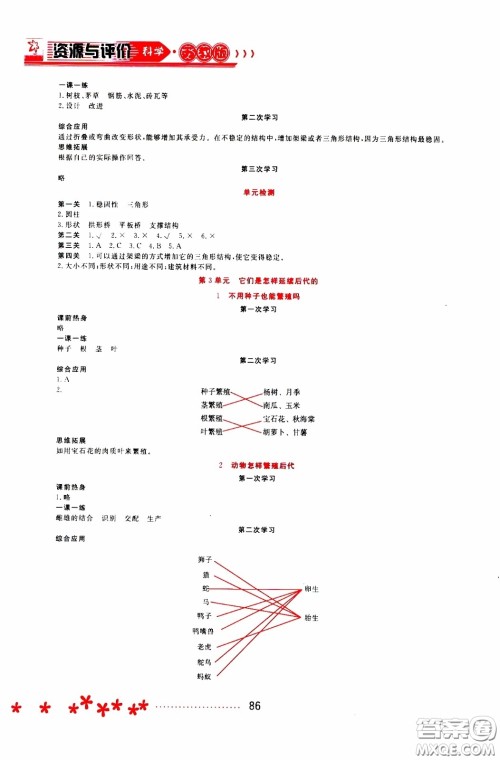 黑龙江教育出版社2020年资源与评价科学五年级下册苏教版参考答案