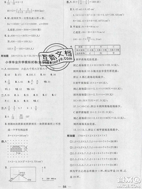 2020新版阳光同学一线名师全优好卷六年级数学下册人教版广东专版答案