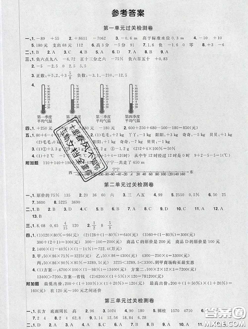 2020新版阳光同学一线名师全优好卷六年级数学下册人教版福建专版答案 2020新版阳光同学一线名师全优好卷六年级数学下册人教版福建专版答案