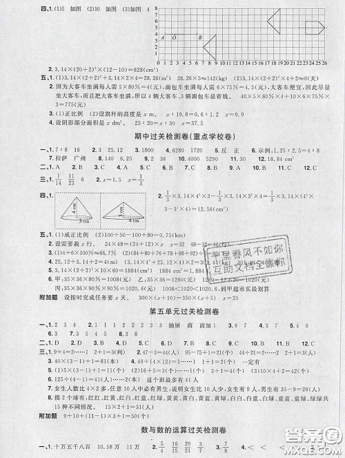 2020新版阳光同学一线名师全优好卷六年级数学下册人教版福建专版答案