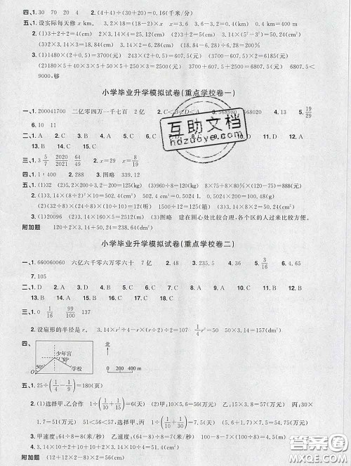 2020新版阳光同学一线名师全优好卷六年级数学下册人教版福建专版答案 2020新版阳光同学一线名师全优好卷六年级数学下册人教版福建专版答案