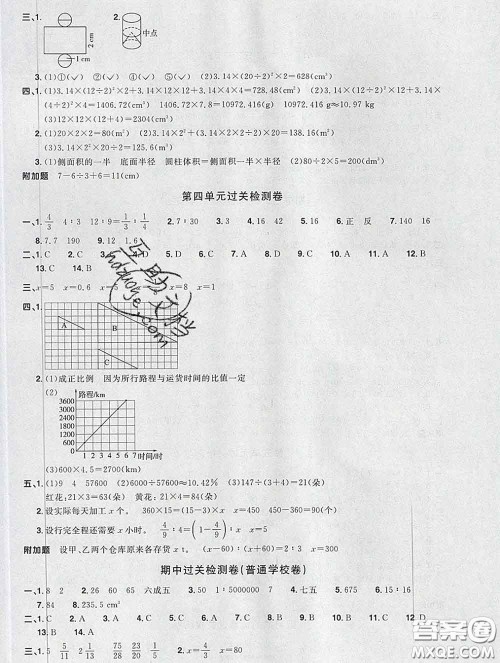 2020新版阳光同学一线名师全优好卷六年级数学下册人教版福建专版答案