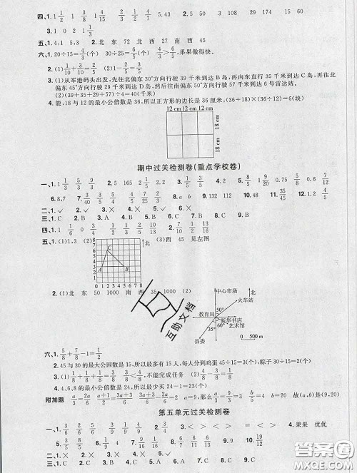 2020新版阳光同学一线名师全优好卷五年级数学下册青岛版答案