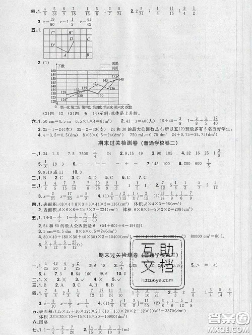 2020新版阳光同学一线名师全优好卷五年级数学下册人教版广东专版答案