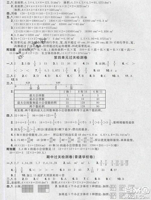 2020新版阳光同学一线名师全优好卷五年级数学下册人教版福建专版答案