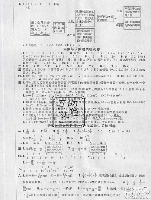 2020新版阳光同学一线名师全优好卷五年级数学下册人教版福建专版答案