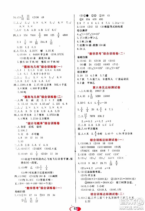 黑龙江教育出版社2020年资源与评价数学六年级下册人教版参考答案