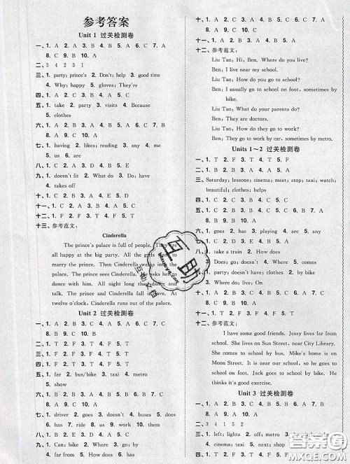 2020新版阳光同学一线名师全优好卷五年级英语下册译林版答案 2020新版阳光同学一线名师全优好卷五年级英语下册译林版答案