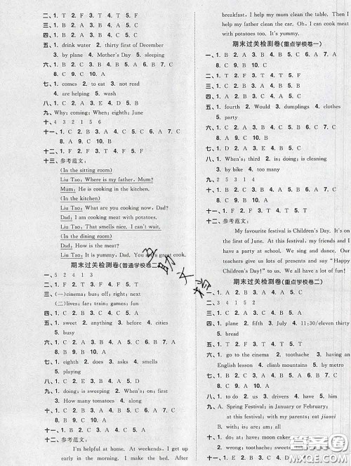 2020新版阳光同学一线名师全优好卷五年级英语下册译林版答案