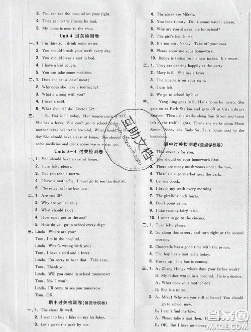 2020新版阳光同学一线名师全优好卷五年级英语下册译林版答案 2020新版阳光同学一线名师全优好卷五年级英语下册译林版答案