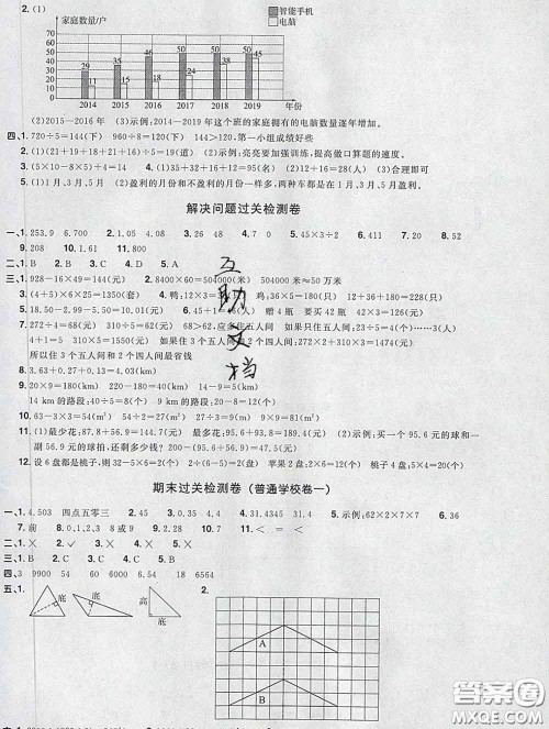 2020新版阳光同学一线名师全优好卷四年级数学下册人教版广东专版答案 2020新版阳光同学一线名师全优好卷四年级数学下册人教版广东专版答案