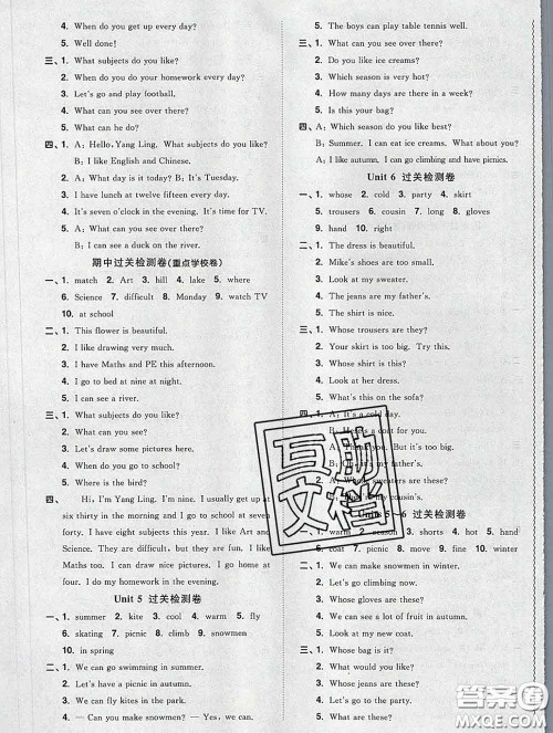 2020新版阳光同学一线名师全优好卷四年级英语下册译林版答案