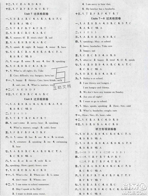 2020新版阳光同学一线名师全优好卷四年级英语下册译林版答案