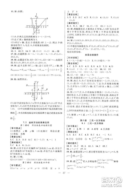合肥大学出版社2020全频道课时作业七年级数学下册人教版答案