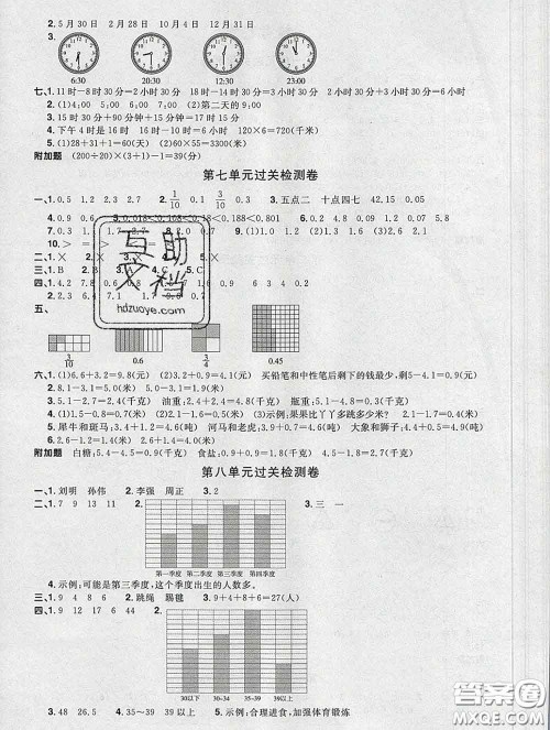 2020新版阳光同学一线名师全优好卷三年级数学下册青岛版答案