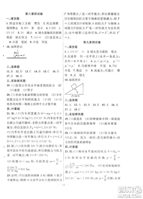 合肥大学出版社2020全频道课时作业八年级物理下册人教版答案