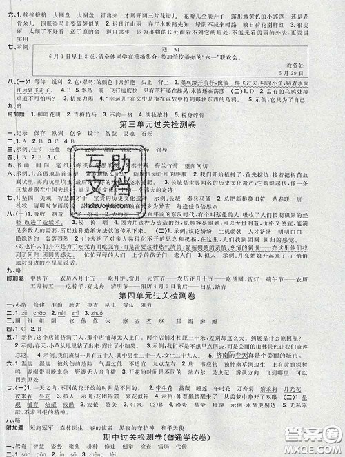 2020新版阳光同学一线名师全优好卷三年级语文下册人教版广东专版答案 2020新版阳光同学一线名师全优好卷三年级语文下册人教版广东专版答案