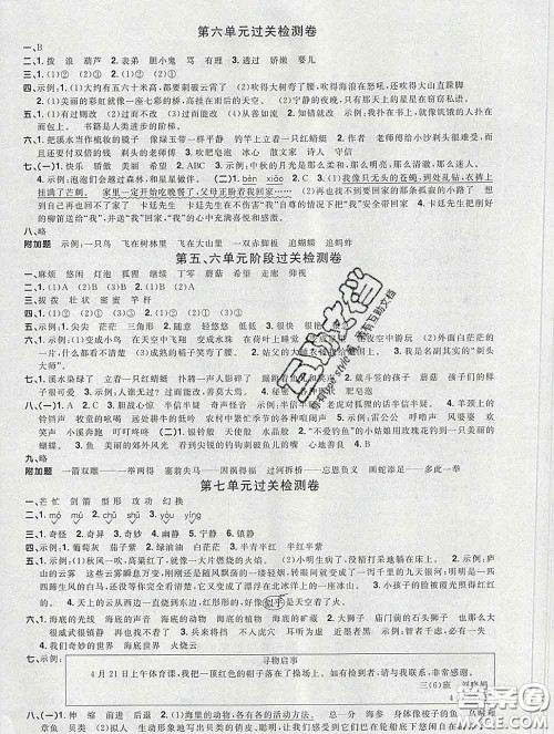 2020新版阳光同学一线名师全优好卷三年级语文下册人教版广东专版答案