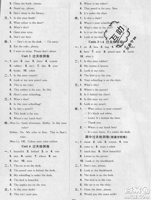 2020新版阳光同学一线名师全优好卷三年级英语下册译林版答案 2020新版阳光同学一线名师全优好卷三年级英语下册译林版答案