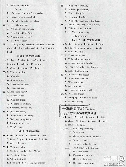 2020新版阳光同学一线名师全优好卷三年级英语下册译林版答案 2020新版阳光同学一线名师全优好卷三年级英语下册译林版答案