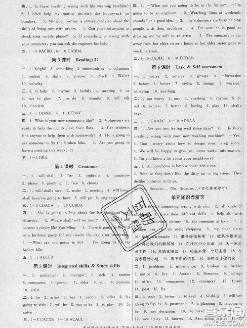 2020新版课时提优计划作业本七年级英语下册苏州专版答案