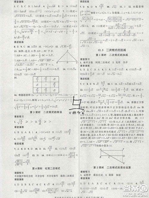 2020新版课时提优计划作业本八年级数学下册苏科版答案