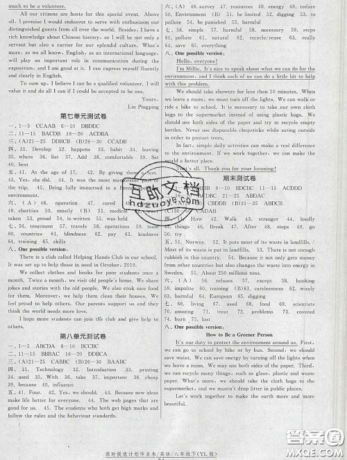 2020新版课时提优计划作业本八年级英语下册译林版答案 2020新版课时提优计划作业本八年级英语下册译林版答案