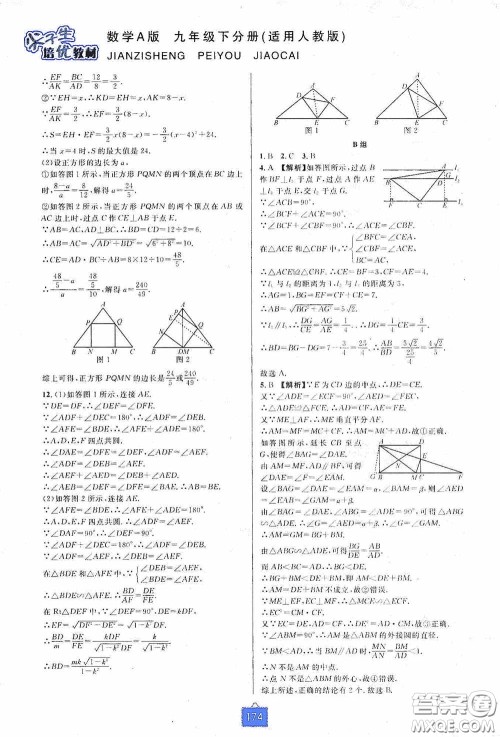 华东师范大学出版社2020尖子生培优教材九年级数学人教版A版全一册下分册双色板答案