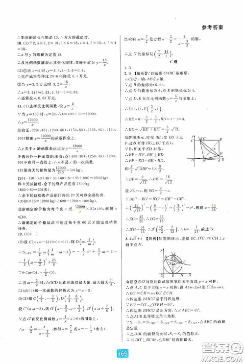 华东师范大学出版社2020尖子生培优教材九年级数学人教版A版全一册下分册双色板答案