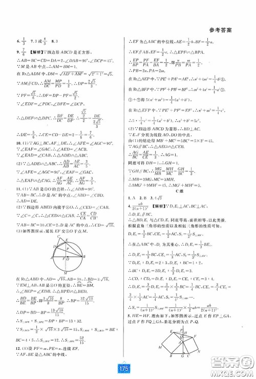 华东师范大学出版社2020尖子生培优教材九年级数学人教版A版全一册下分册双色板答案