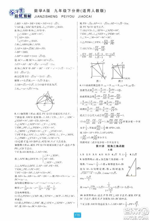 华东师范大学出版社2020尖子生培优教材九年级数学人教版A版全一册下分册双色板答案