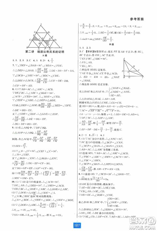 华东师范大学出版社2020尖子生培优教材九年级数学人教版A版全一册下分册双色板答案